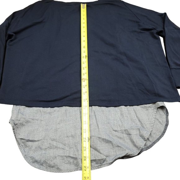 VINCE Womens XS Layered Sweater Silk Blend Chambray‎ Button Up Under Sweater Top - Picture 8 of 11